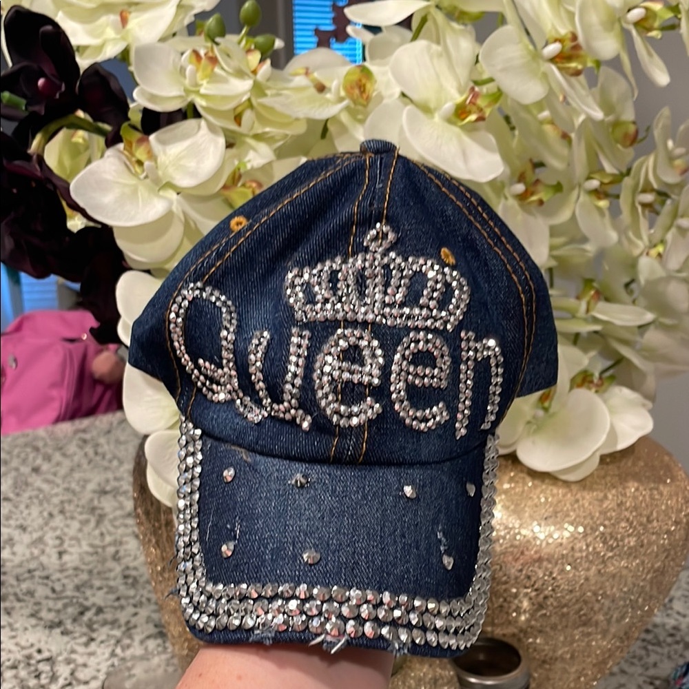 Queen Denim Cap with Rhinestones